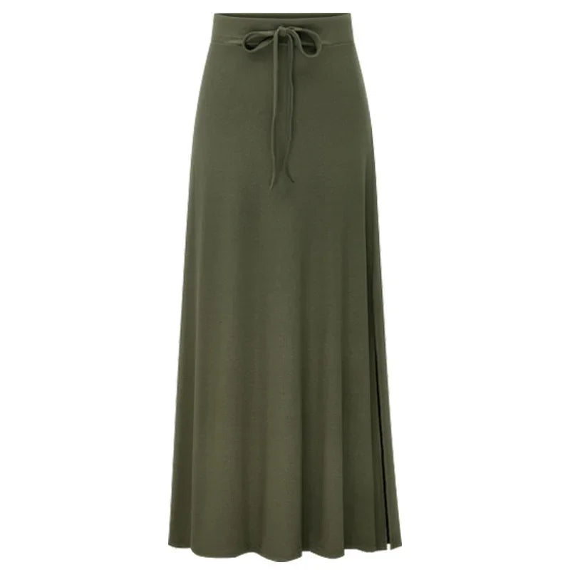 Plus Size Women's Clothing 2025 Fashion Knit Skirt Female High-waisted Long Split A-line Skirt Comforts Women Skirt
