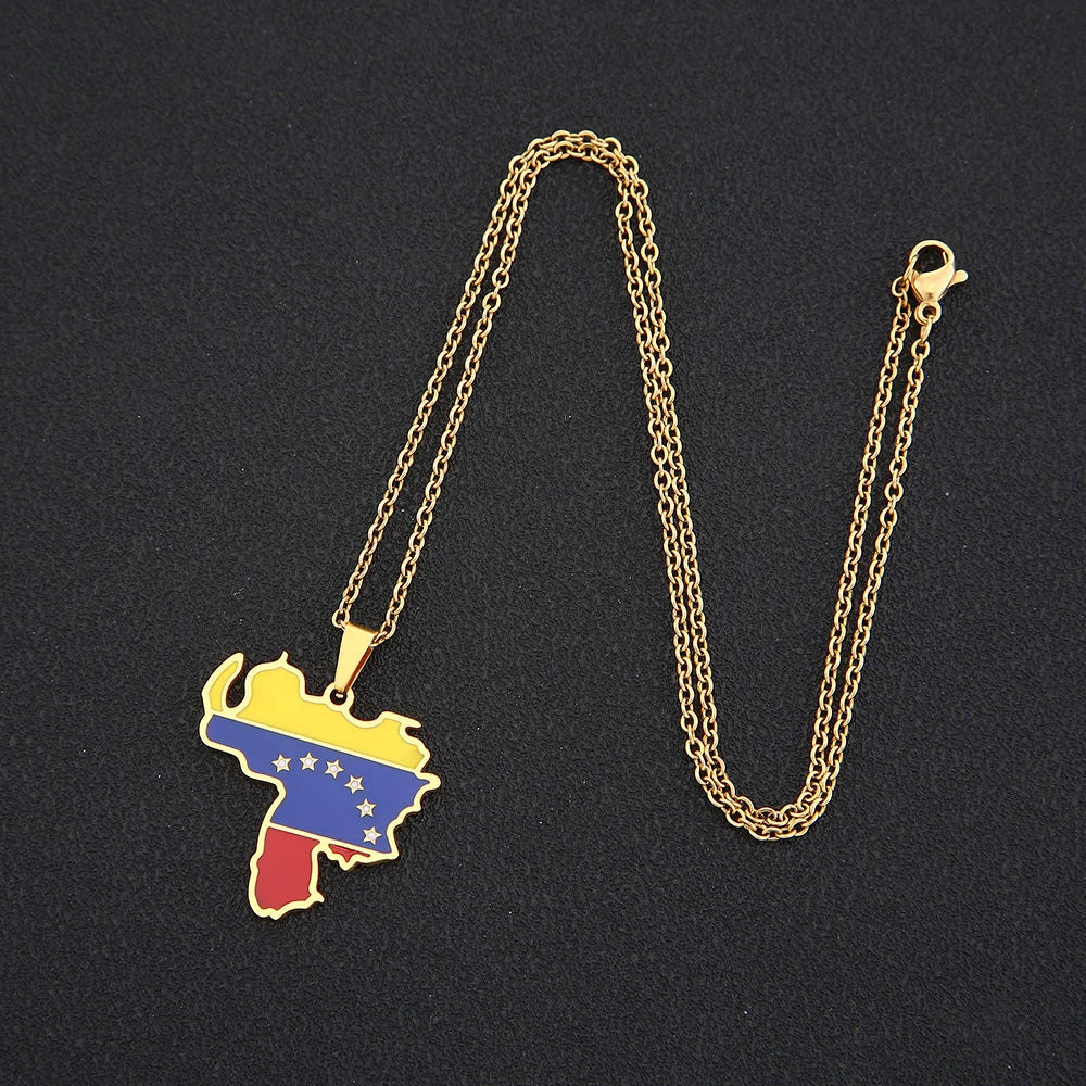 Venezuela Map Flag Pendant Necklace Stainless Steel For Women Men Gold Silver Color Charm Fashion Venezuelan Jewelry Gifts