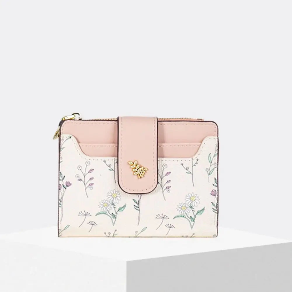 Slim PU Leather Short Wallet INS Multi-Cards Zipper Coin Purse Hasp Small Flowers Card Bag Wallet Zipper Hasp For Women Girl