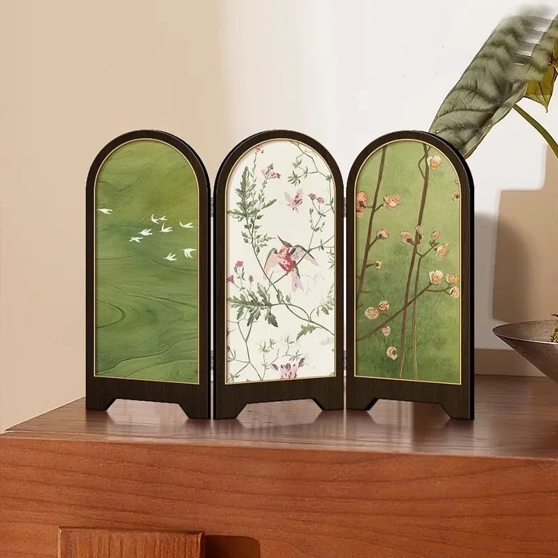 Chinese Style Small Screen Desktop Decoration Cabinet Bucket Decoration Foldable Retro Painting Desktop Decorative Ornamet