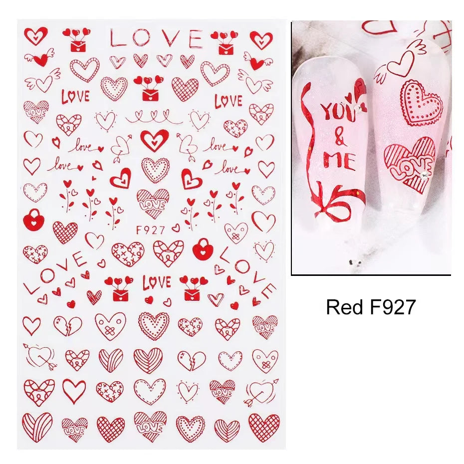 1PCS Valentine's Day Nail Stickers Cartoon Love Nail Supplies Nail Decals for Ladies Nail Art Decoration