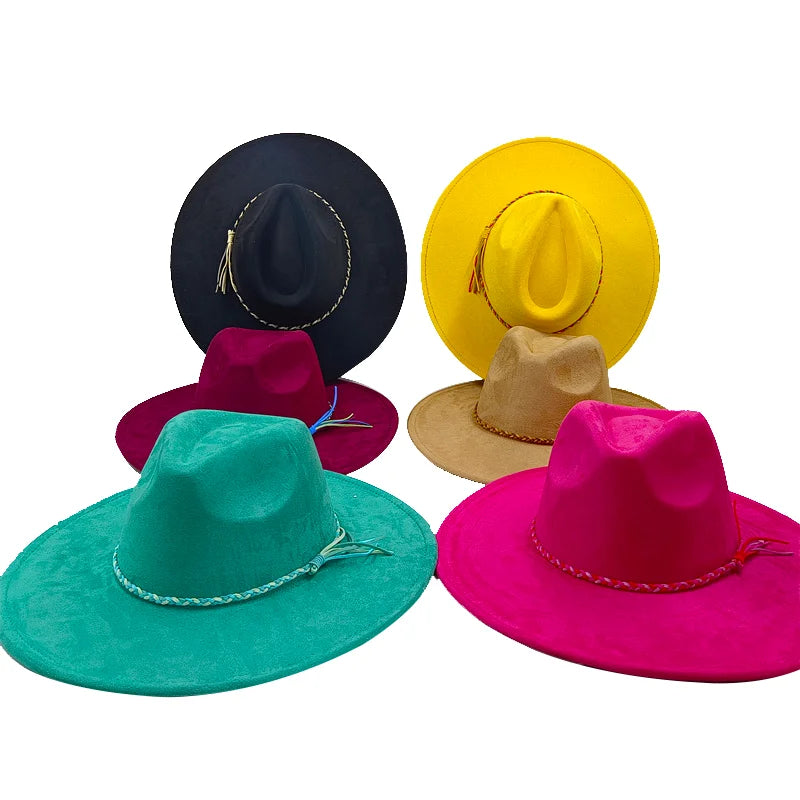 Gorras Para Hombres Three styles Suede Hat Water drop hat 9.5cm Wide Brim Fedora Hat Women's Autumn and Winter Felt Jazz Hat