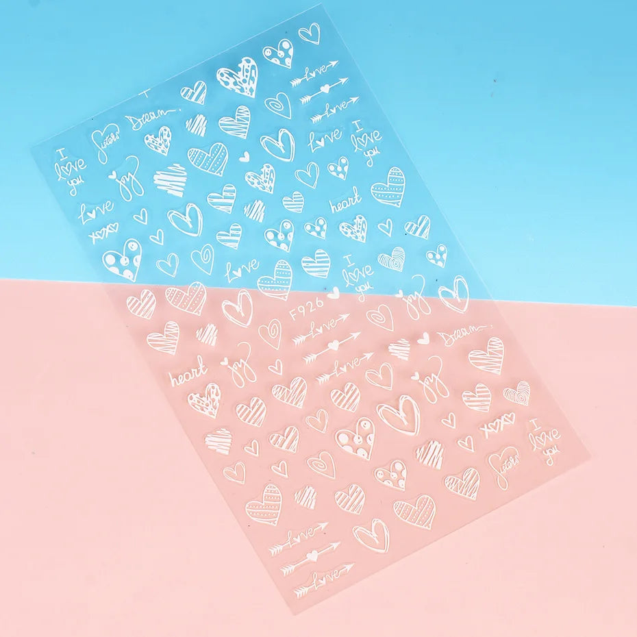 1PCS New Black White Love Heart English Alphabet Nail Art Sticker Nail Decoration Decal DIY Valentine's Day 3D Adhesive Stickers