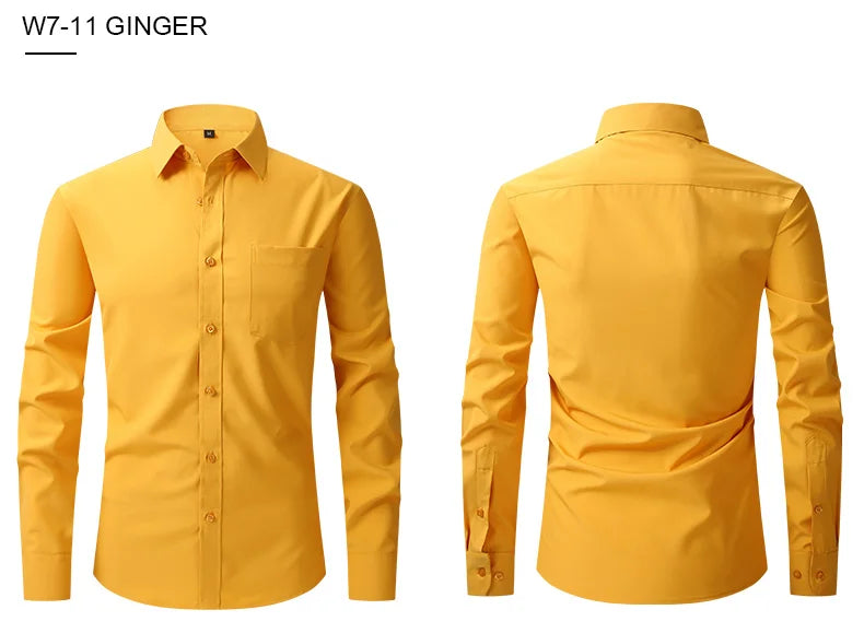 New spring and summer American men's shirt business casual long sleeve slim professional formal wear free ironing solid color