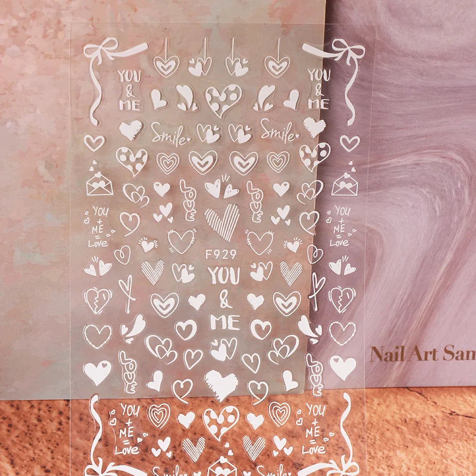 1PCS New Black White Love Heart English Alphabet Nail Art Sticker Nail Decoration Decal DIY Valentine's Day 3D Adhesive Stickers