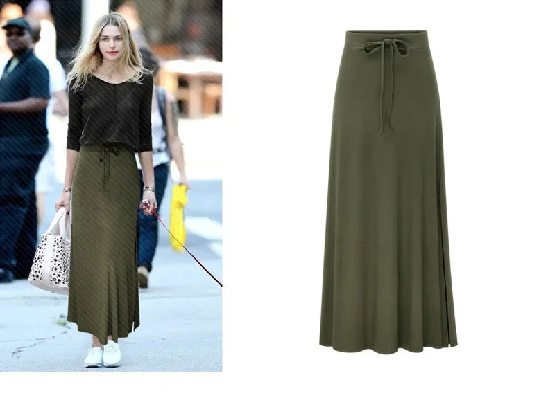 Plus Size Women's Clothing 2025 Fashion Knit Skirt Female High-waisted Long Split A-line Skirt Comforts Women Skirt
