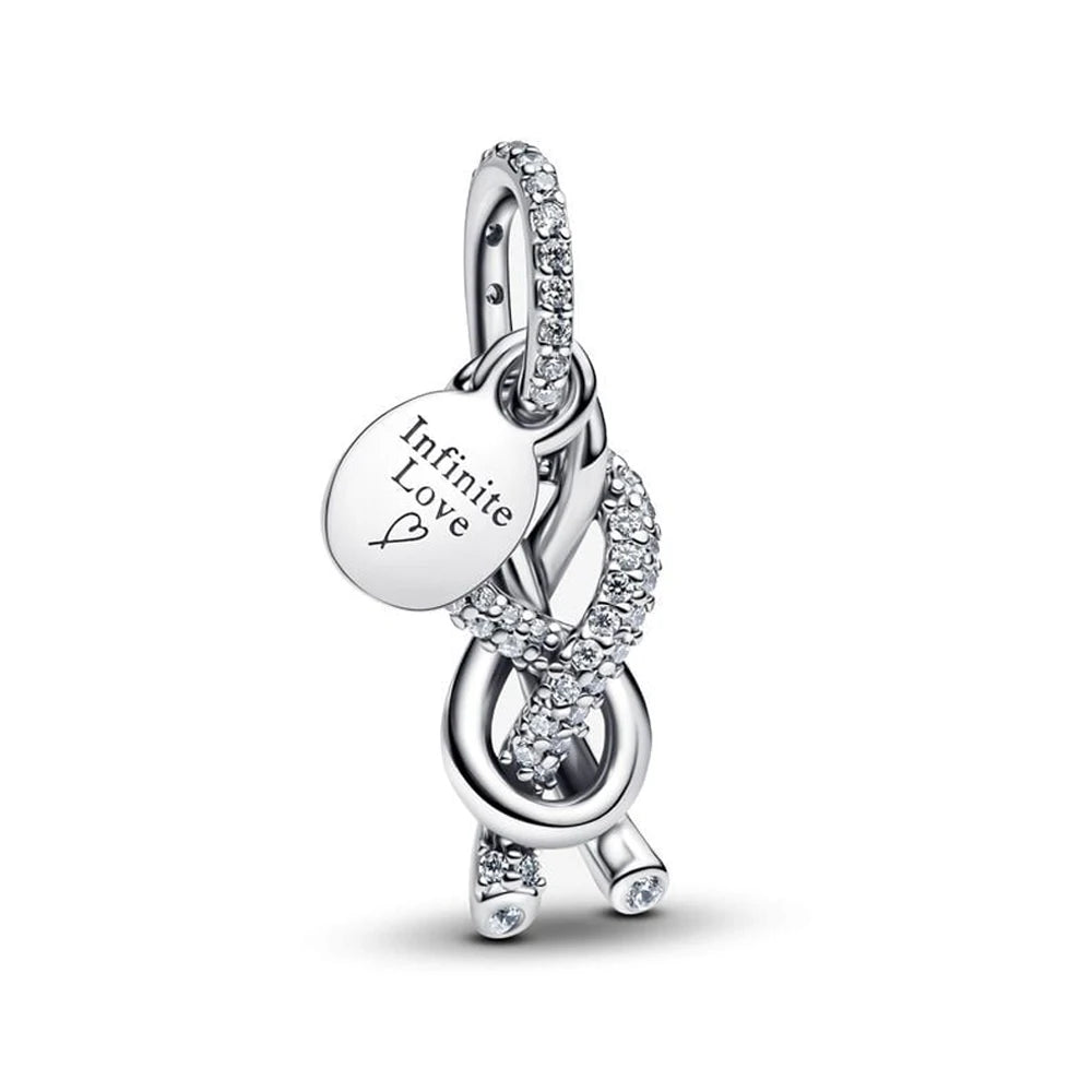 New Openwork Hearts Mum Bead Infinity Knot Dangle Charm Fit Original Pan Bracelet DIY Valentine's Day Gift Women Jewelry