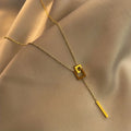 Simple Style Square Shape Buckle Long Pendant Clavicle Chain Necklace 18K Gold Plated Golden Color Neck Jewelry For Women