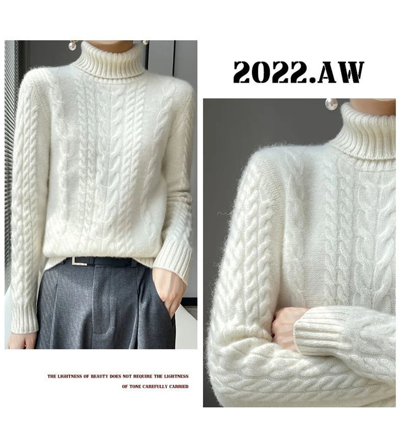 Street Turtleneck Sweater Women 2023 Autumn Winter Long Sleeve Cashmere Female Knitted Pullover Loose Lady Thicken Knitwear