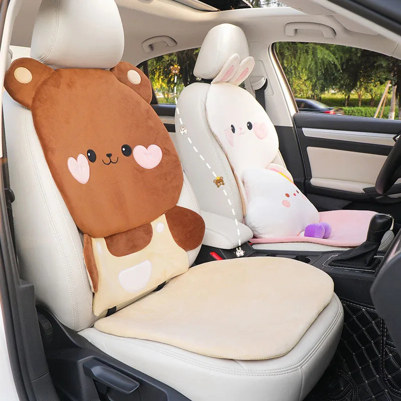 Cute Cartoon Animal Car Seat Covers Cushion Breathable Ice Silk Universal For Women Ladies Gifts Auto Interior Decor Accessories