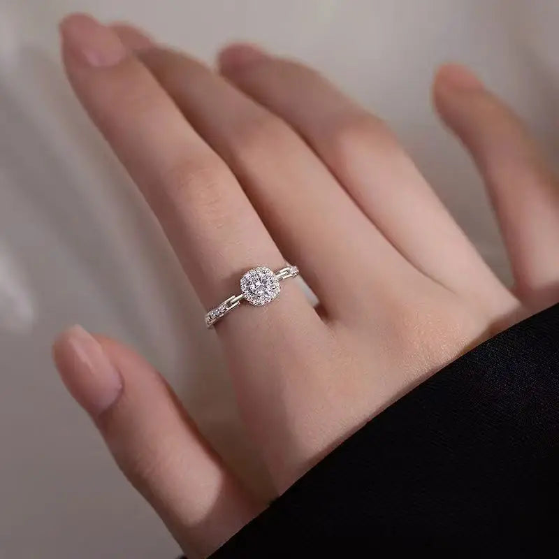 New 925 Sterling Silver Square Zircon Ring Simple Style Charming Women's Ring Birthday Gift for Friends Exquisite Jewelry