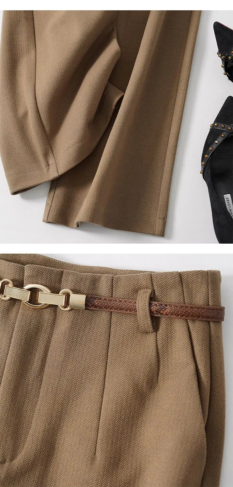 CGC Korean Fashion High Waist Loose Wide Leg Pants Women Woolen Trousers Simple Solid Straight Baggy Pants Casual Jogging Pants