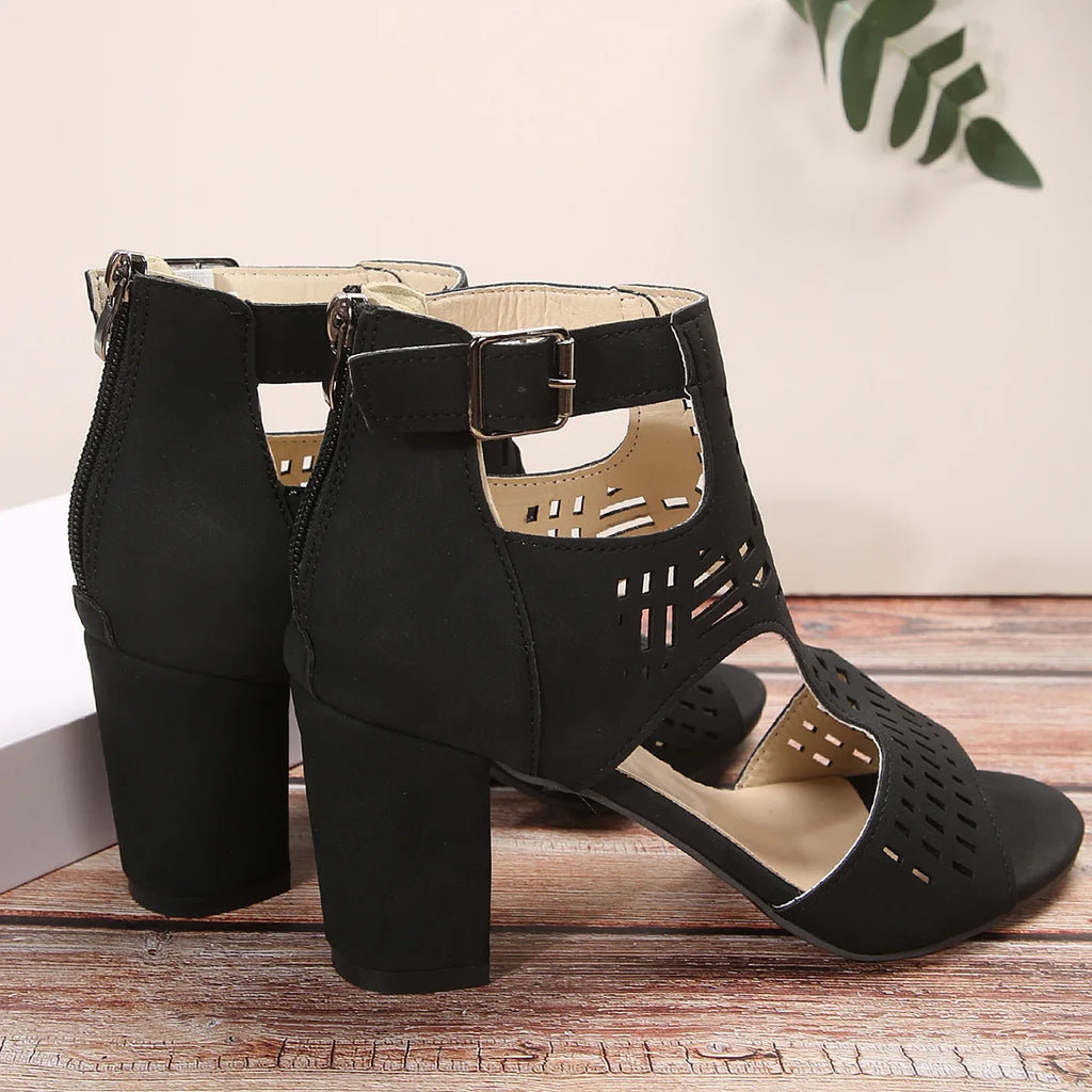 Women Fashion Strap Sexy High Heel Sandals Woman Roman Hollow Pumps Lace-up Peep Toe Sandals Casual Chunky High-heeled Sandals