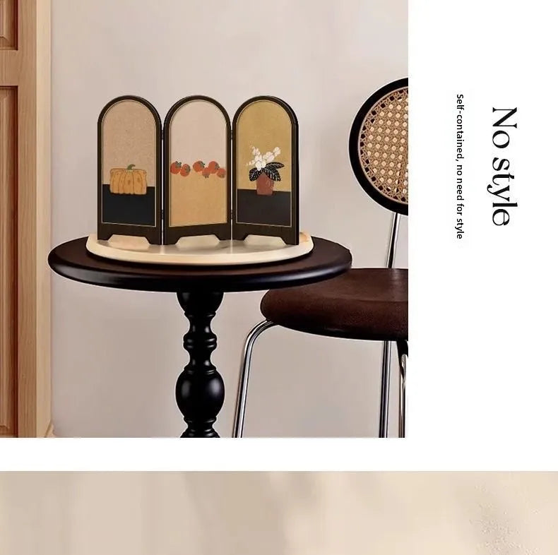 Chinese Style Small Screen Desktop Decoration Cabinet Bucket Decoration Foldable Retro Painting Desktop Decorative Ornamet