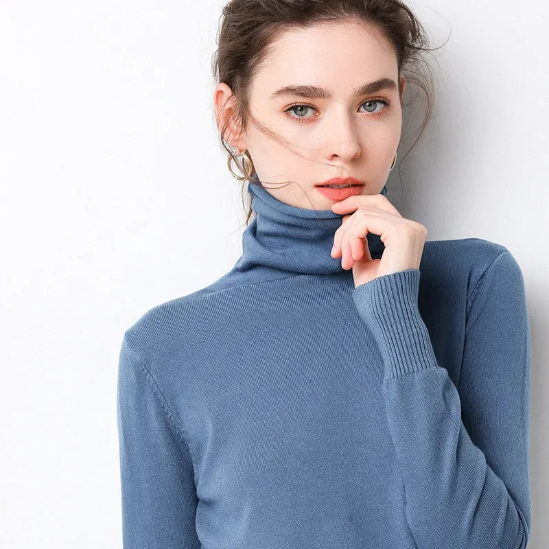 Turtleneck Women Sweater Warm Winter Solid Korean Stretch Slim Lady Jumpers Cashmere Black Sweater Pullover Femme Basic Knitwear