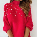 Turtleneck Long-Sleeved Top Knitted Sweaters Beaded Casual Sweaters Women Solid Color Fashion Loose Woolen Sweaters