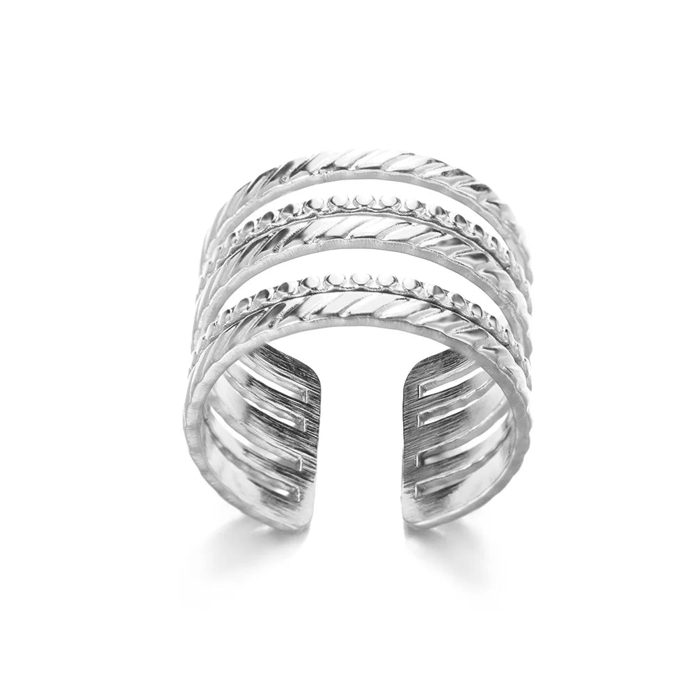 316L Stainless Steel Rings For Women Geometric Heart Wide Ring Adjustable Open Ring Fashion Jewelry Valentine's Day Gift
