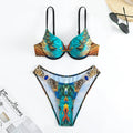 Green Peacock Print Bikini Set 2026 – Rhinestone Low Waist Thong Swimsuit