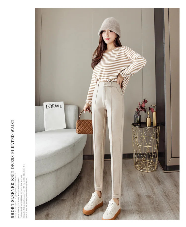 Woolen Pants Women's Harem Pencil Pants High Waist Casual Suit Pants Office Lady Women Trousers Hot Sale