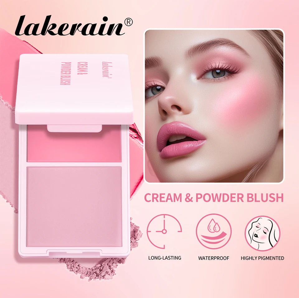 Cream & Powder Blush Matte 5Colors Dewy Rosy Blush Makeup Pan Long-lasting Wearing High Pigment Natural Matte Blush Cosmtics