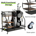 Multifunctional Rolling Golf Bags Storage Shelf Metal Sports Equipment Organizer Rack with Wheels
