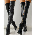 11.5cm Ultra High Heel Over The Knee Boots Black PU Pointed Toe Thigh High Boots with Back Zip Closure Autumn Winter Women Shoes