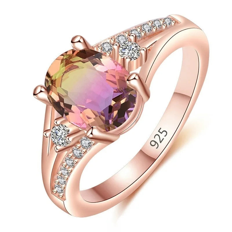 Exquisite Vintage Green Zircon Ring for Women Simple Charm Banquet Party Birthday Anniversary Gift