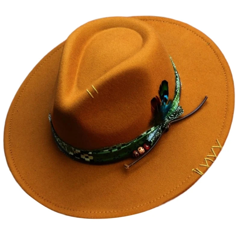 Fedoras felt hats men Actors perform hat Homburg Panama Props Western black green women's Headwear Decorate dancing party caps