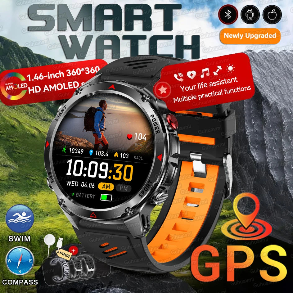 Smart Watch For Men 1.46'' 360*360 HD AMOLED Color Display Voice Call Compass LED Sports Fitness Waterproof Watch Ladies