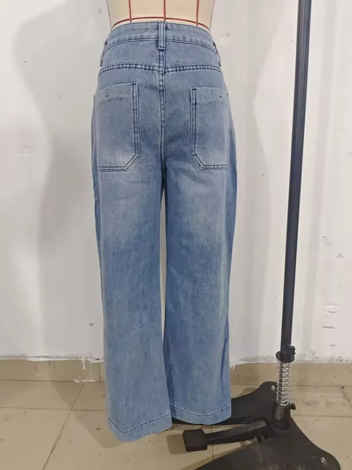 High Waisted Wide Leg Jeans for Women Vintage Washed Baggy Denim Pants Casual Streetwear Trousers