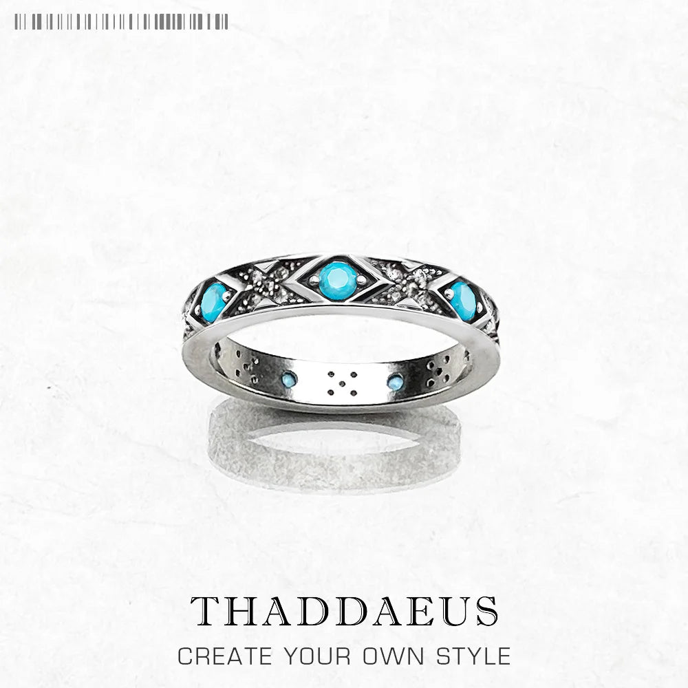 Ring Blue Asian Ornaments Europe Style Fine Jewerly For Women Brand New Ethno Gift In 925 Sterling Silver