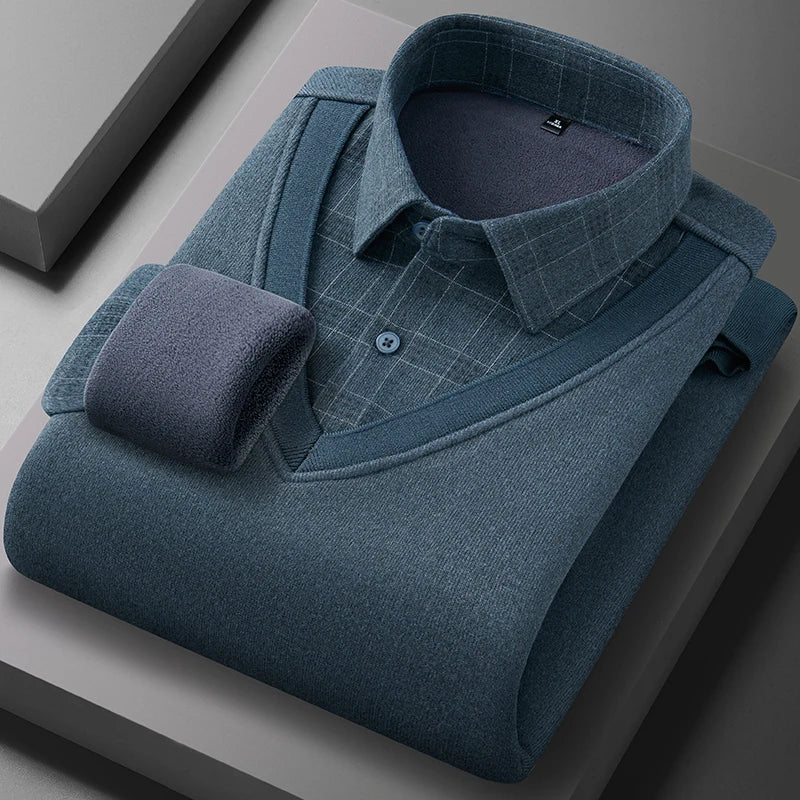 Men's long-sleeved shirt with wool, fleece, thickened, warm, casual, comfortable in winter, versatile and of high quality