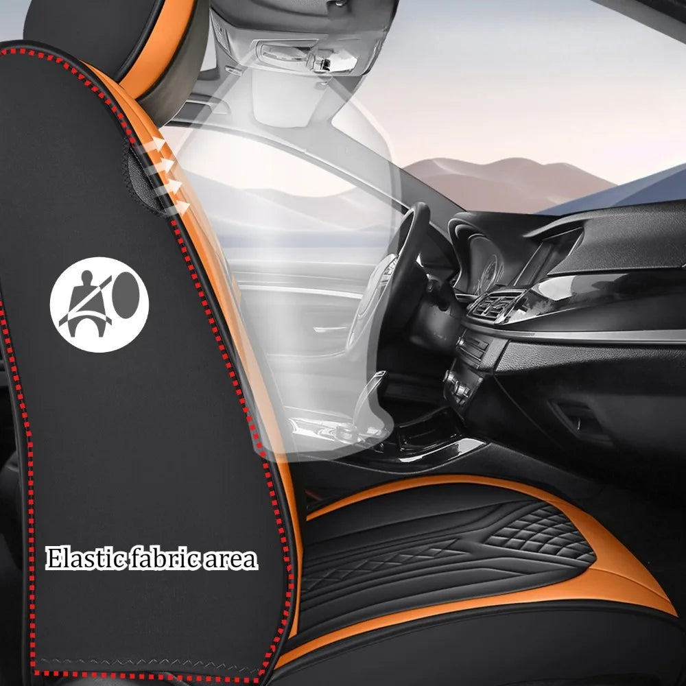 5 Seats PU Leather Car Seat Covers Full Coverage Split Headrest Soft Sponge Filled Comfortable Wear Resistant Non Slip