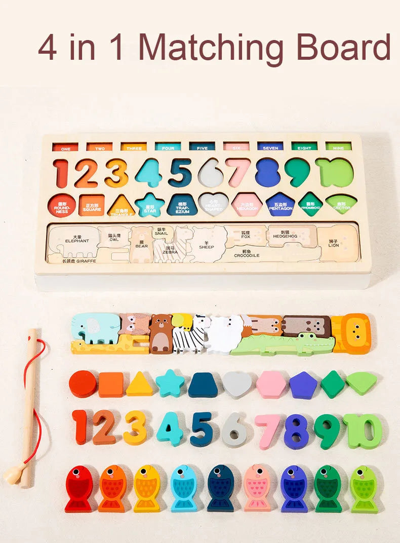 Toddler Montessori Toys Shape & Number Matching,Fishing Game,Animal PuzzleTo Exercise Fine Motor Skills For Boys and Girlsl