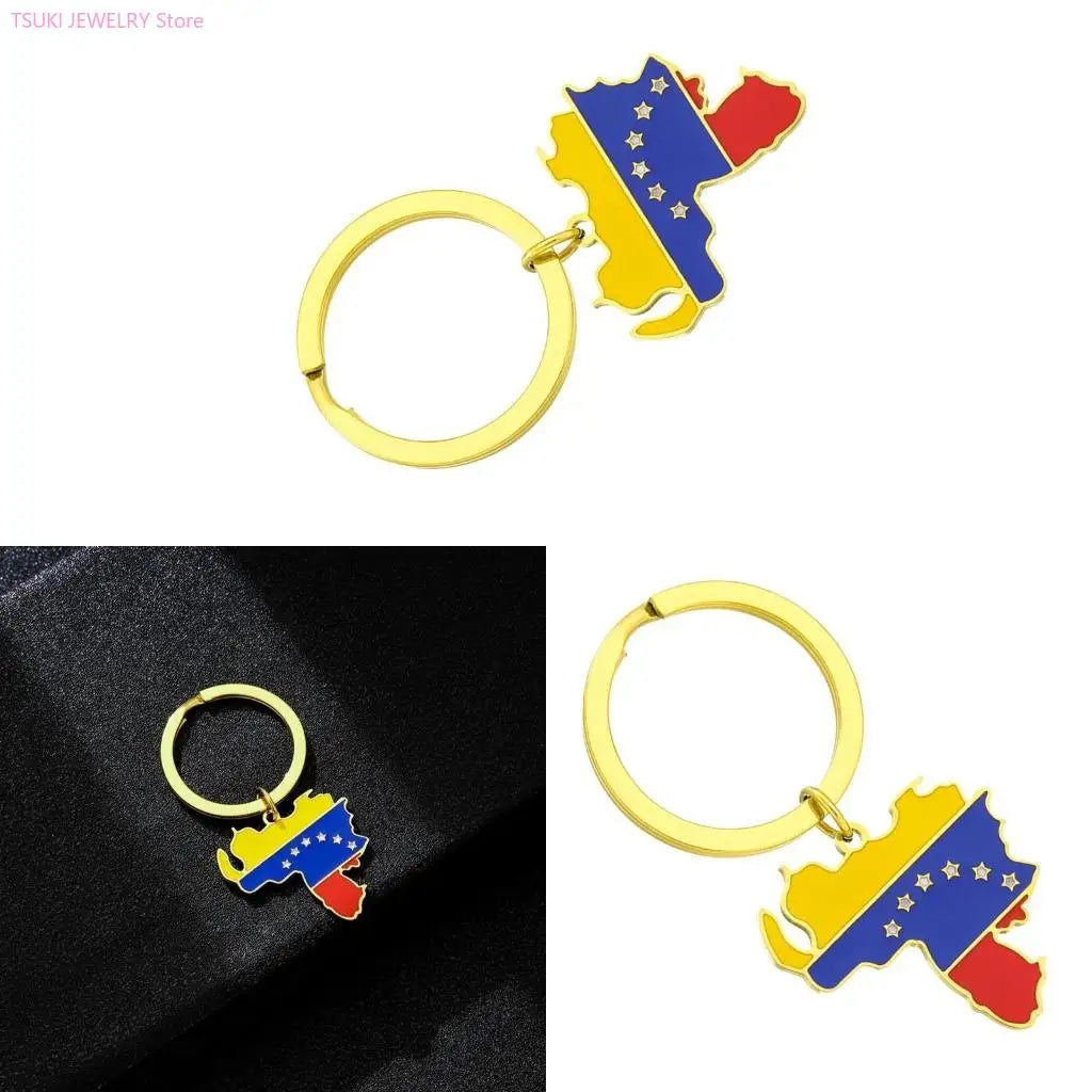 Venezuela Map Flag Keychain Charm Pendant Keyring Stainless steel Keychain Remembrances Jewelry Gifts for Women Men