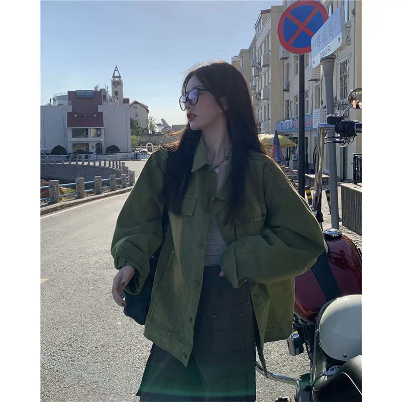 Women Jacket Vintage Workwear Denim Coat