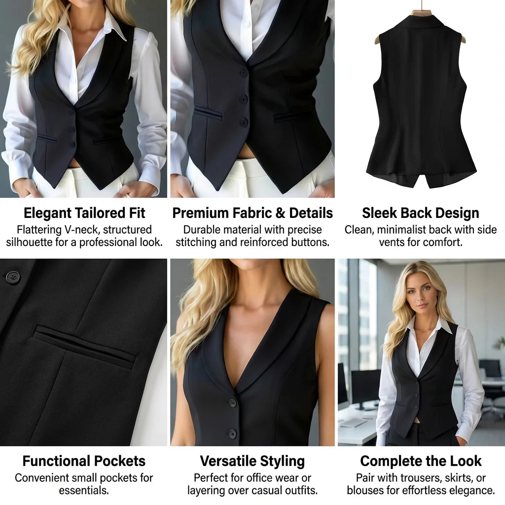 Women's Suit Vest Formal Waistcoat Slim Fit Sleeveless Blazer Jacket for Office Business Work Professional Attire Elegant Top
