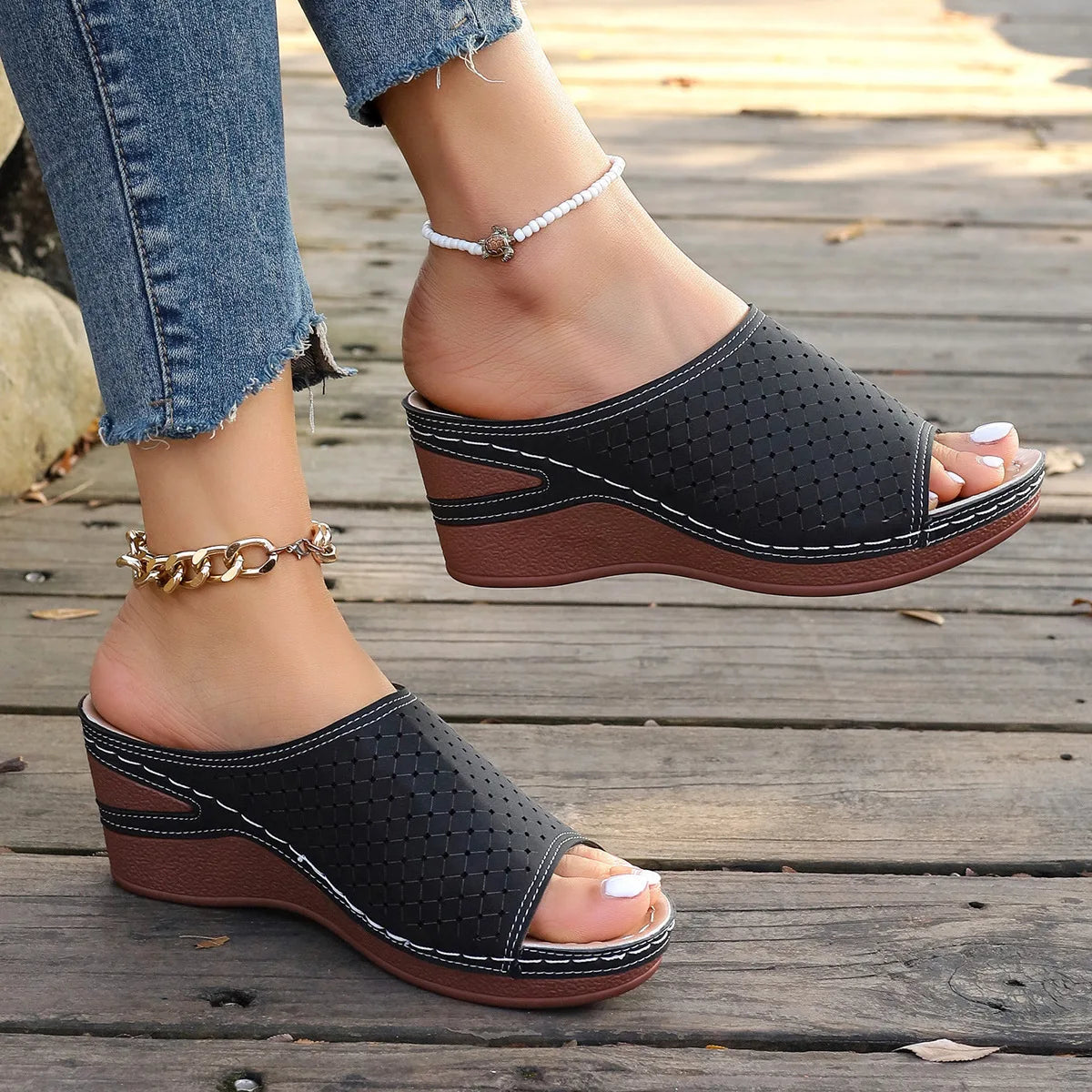 Sandals For Women Summer Dressy Women Shoes Thick Soled Wedge Sandals Fashionable One Foot Bohemian Beach Sandales Femmes