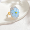 New Gold-plated Stainless Steel Open Ring Inlaid Zircon Multicolor Oil Drop Flower Design Luxury Charming Women Jewelry Gifts