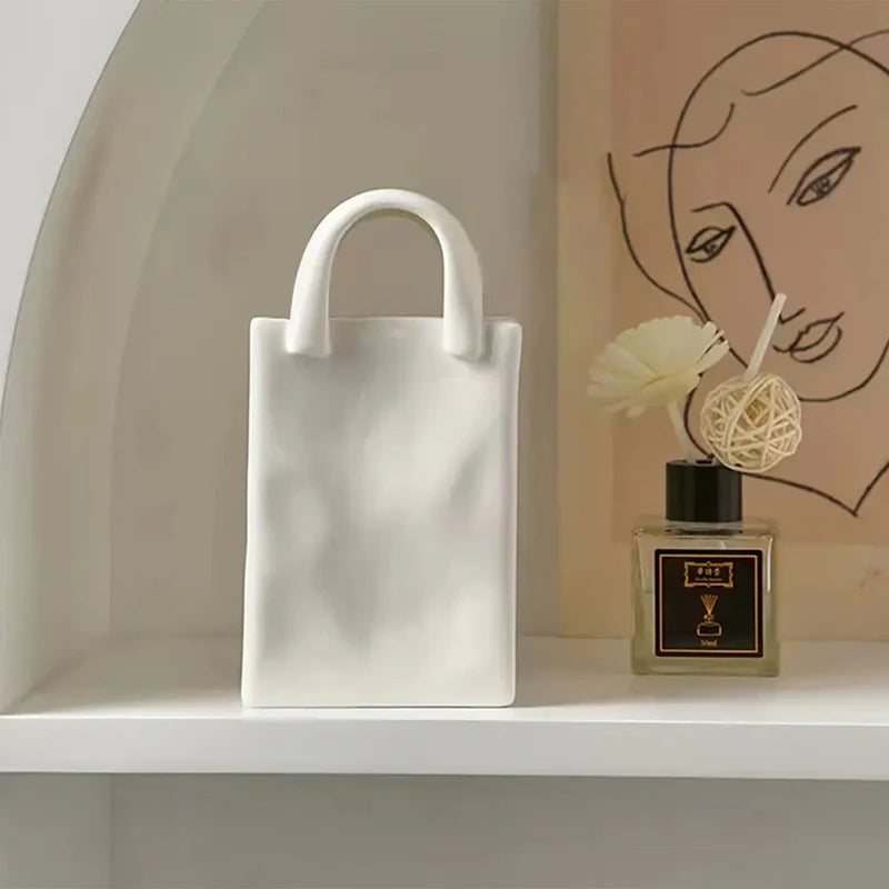Handbag Shape Vase Modern Decorative White Vase