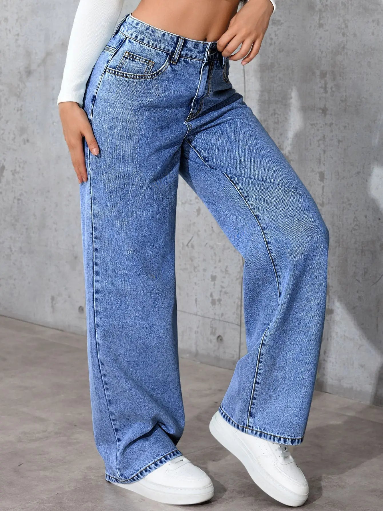 Size:S-5XL Women's Wide-Leg Jeans High-Waist Plus-Size Jeans