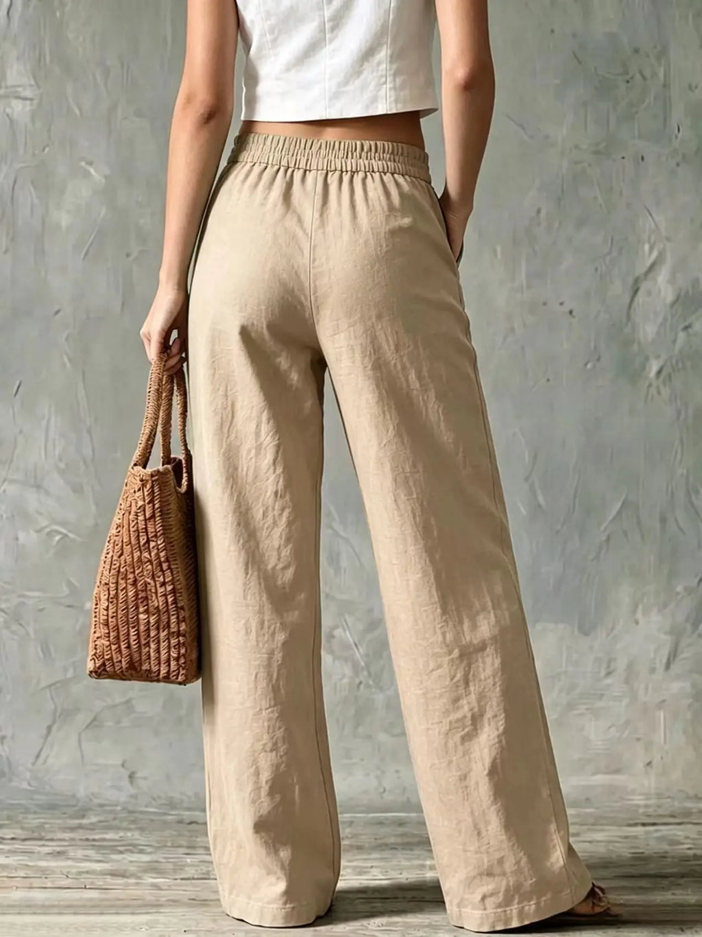 Women Wide Leg Pants High Waist Front Pocket Workwear