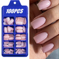 100pcs Light Pink Press-On Nails | Short & Medium Square | 10 Sizes Full Cover Nail Tips