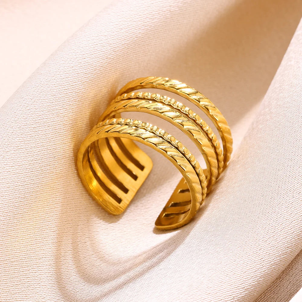 316L Stainless Steel Rings For Women Geometric Heart Wide Ring Adjustable Open Ring Fashion Jewelry Valentine's Day Gift