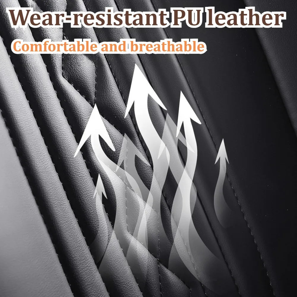 5 Seats PU Leather Car Seat Covers Full Coverage Split Headrest Soft Sponge Filled Comfortable Wear Resistant Non Slip