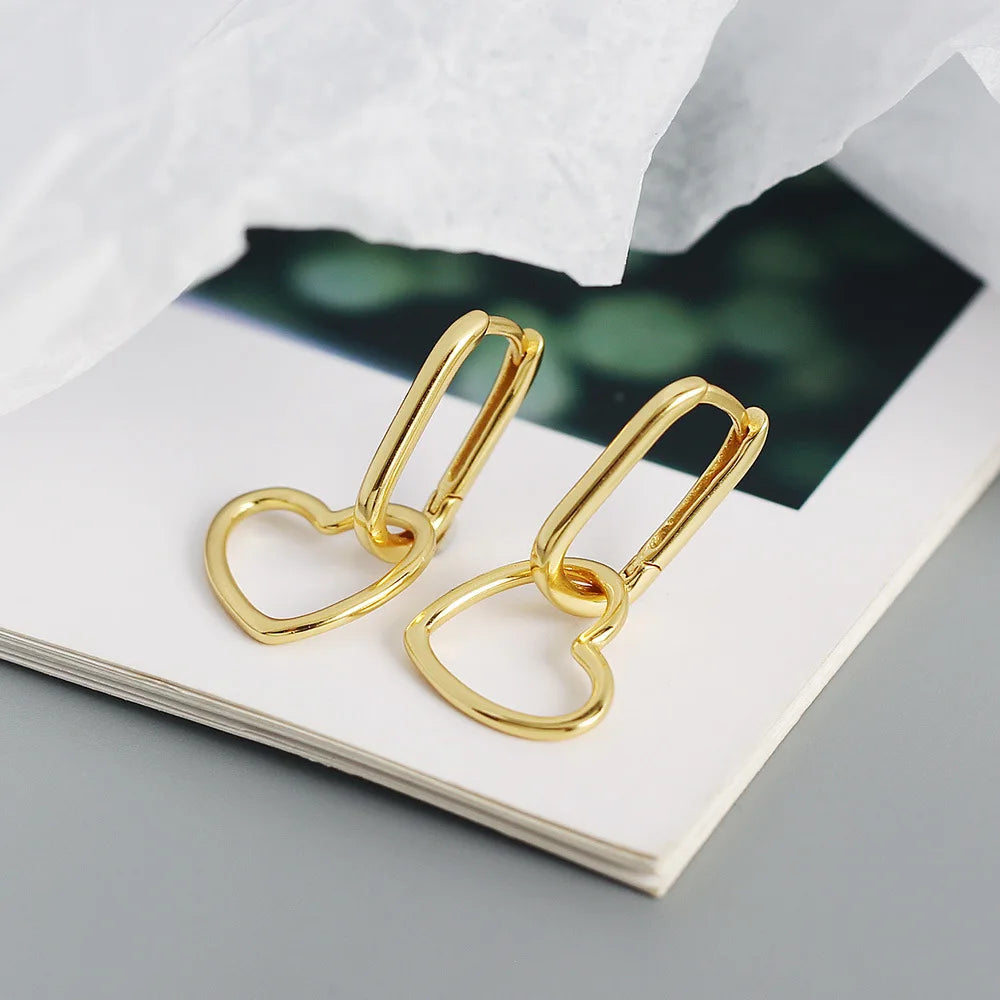 F.I.N.S Minimalist Real S925 Sterling Silver Oval Heart-Shaped Drop Earrings Geometric Smooth Hoops Pendientes Plata 925 Jewelry