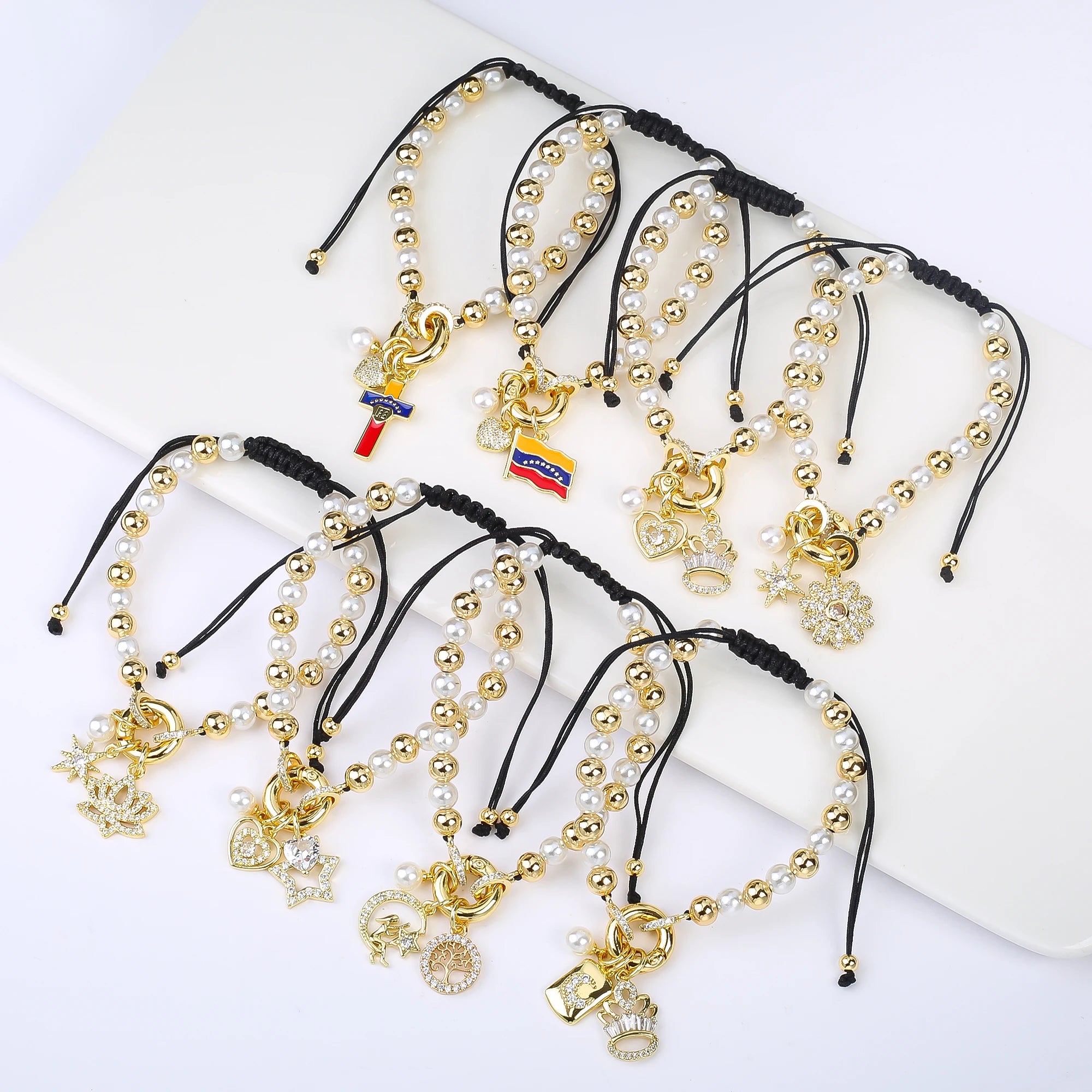Hot Sale Venezuela Flag Cross Pearl Copper Beads Braided Adjustable Bracelet Classic for Man Woman Party Birthday Jewelry Gift
