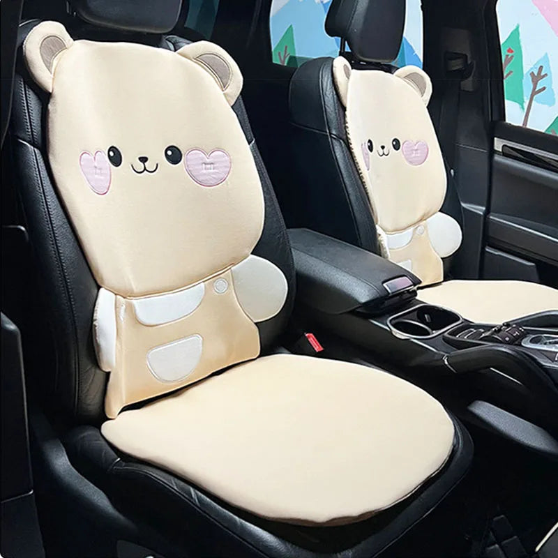 Cute Cartoon Animal Car Seat Covers Cushion Breathable Ice Silk Universal For Women Ladies Gifts Auto Interior Decor Accessories