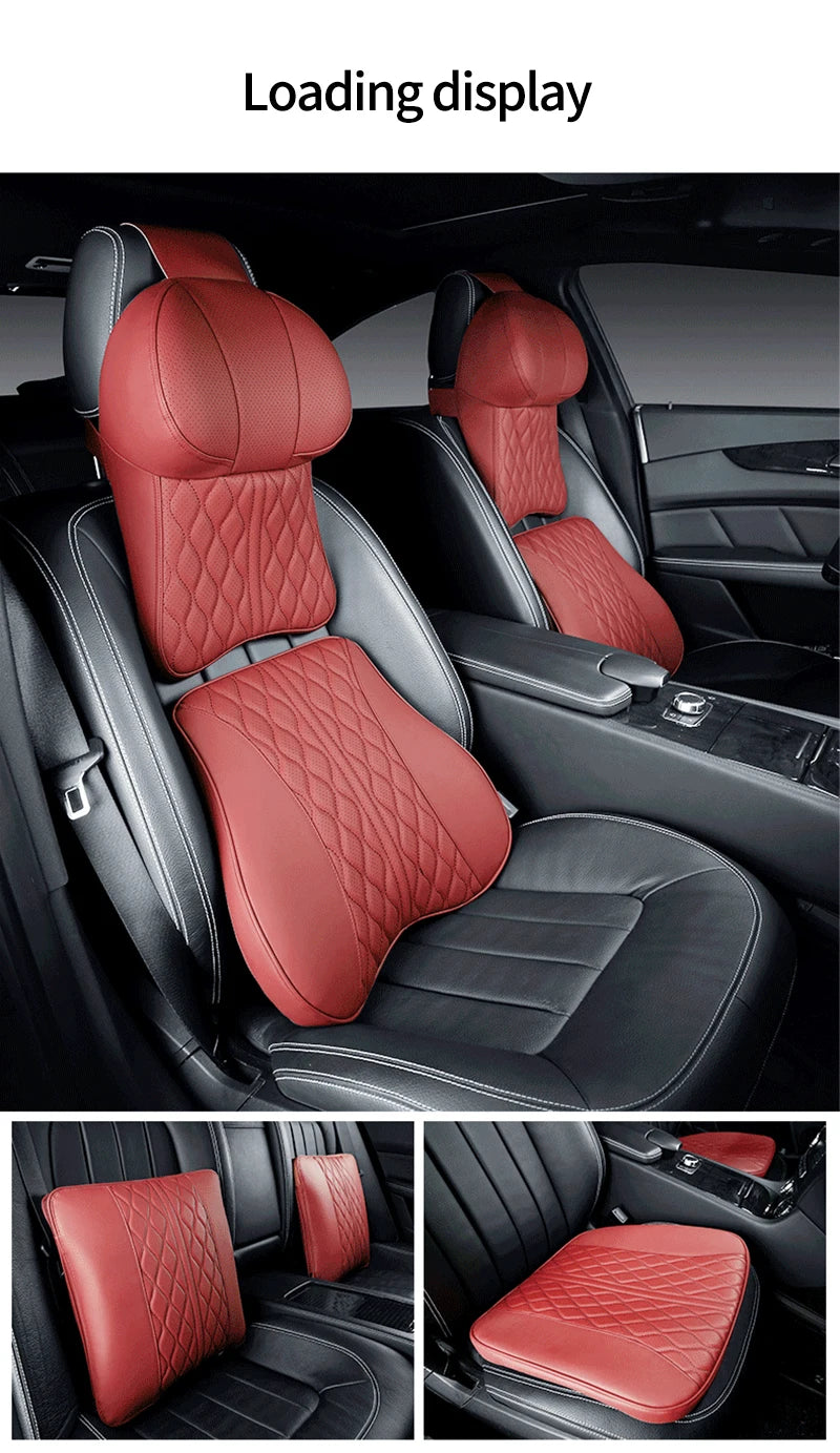 Car Leather Headrest Lumbar Support Memory Foam Car Rest Neck Pillow Back Cushion Seat Waist Supports Car Interior Accessories