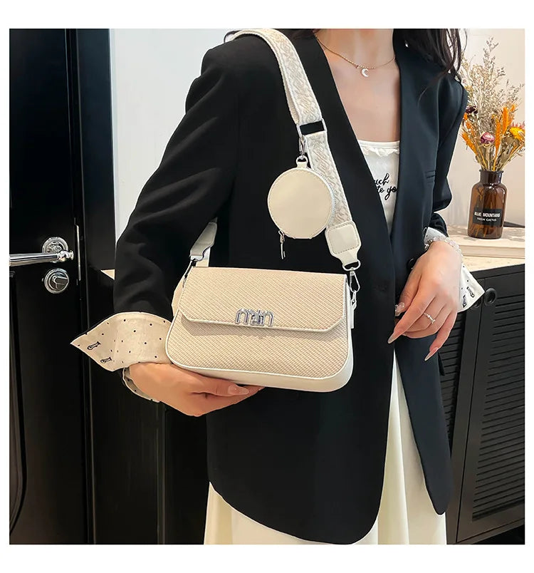 ‌2025 Korean-Style Wide Strap Bag - Crossbody/Shoulder/Handheld Multi-Way Purse, Trendy Small Handbag for Women